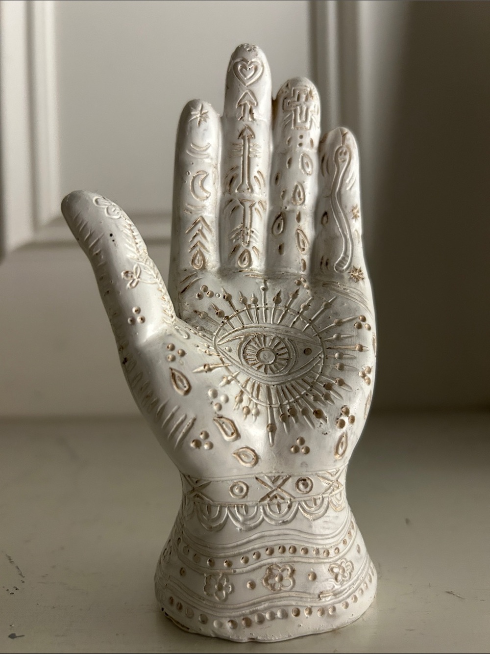 Small New Age Hand-Carved Decorative Palm - White